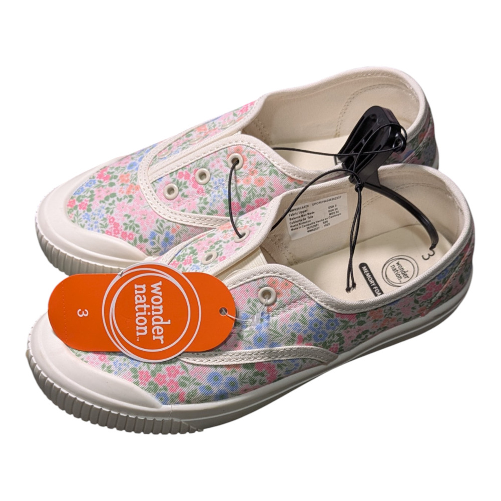 Wonder Nation Girls Floral Casual Plimsole Sneakers Shoes Size 3 NWT